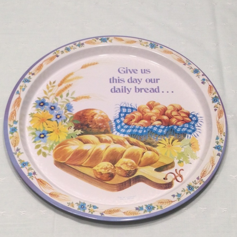 Vintage 1987 Metal Serving Tray Give us this day..​